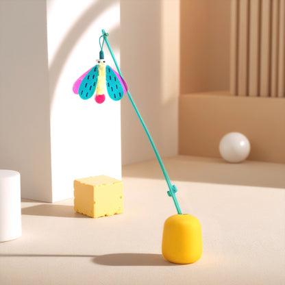 Katze Spielzeug, Katzenangel, Bunte fliegende Insektenform mit Glöckchen, Beißen, Handheld, 49 cm, Drei Farboptionen