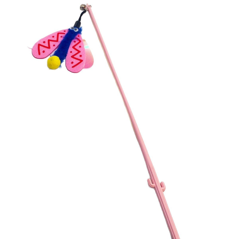 Katze Spielzeug, Katzenangel, Bunte fliegende Insektenform mit Glöckchen, Beißen, Handheld, 49 cm, Drei Farboptionen
