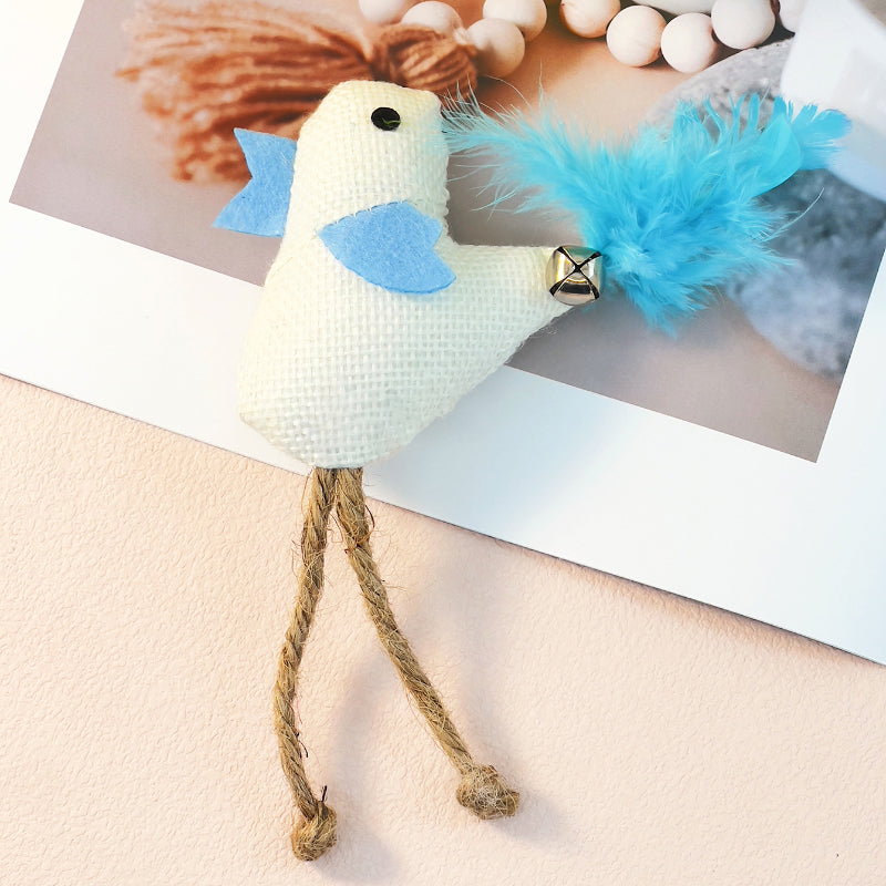 Katzen Spielzeug, Leinen Vogel-Katzenspielzeug mit Glocken & Federn, inkl. Katzenminze, 5 Farben, 5er-Pack, Kauen und Spielen