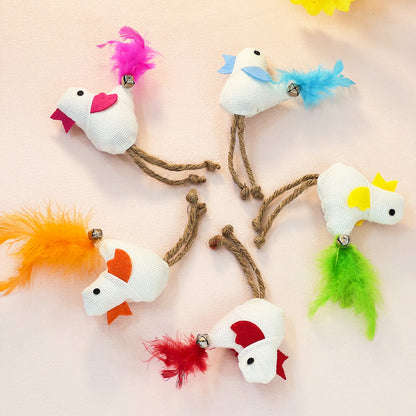 Katzen Spielzeug, Leinen Vogel-Katzenspielzeug mit Glocken & Federn, inkl. Katzenminze, 5 Farben, 5er-Pack, Kauen und Spielen