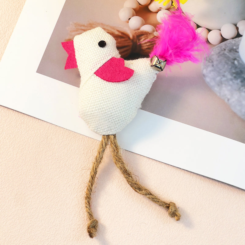 Katzen Spielzeug, Leinen Vogel-Katzenspielzeug mit Glocken & Federn, inkl. Katzenminze, 5 Farben, 5er-Pack, Kauen und Spielen