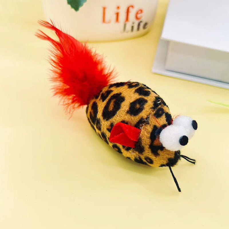 Kuscheltier Katze, Plüschmaus mit großen Augen, Fünffarbige Schwanzfedern & Katzenminze für Spiel und Spaß, Fünferpack