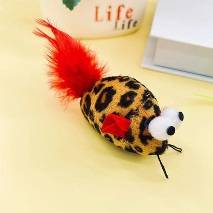 Kuscheltier Katze, Plüschmaus mit großen Augen, Fünffarbige Schwanzfedern & Katzenminze für Spiel und Spaß, Fünferpack