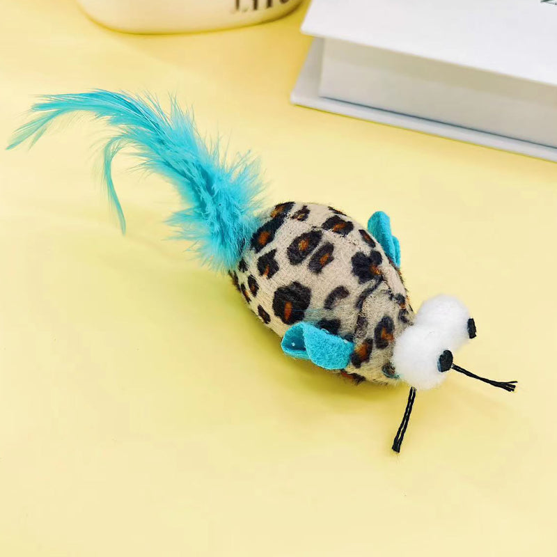 Kuscheltier Katze, Plüschmaus mit großen Augen, Fünffarbige Schwanzfedern & Katzenminze für Spiel und Spaß, Fünferpack