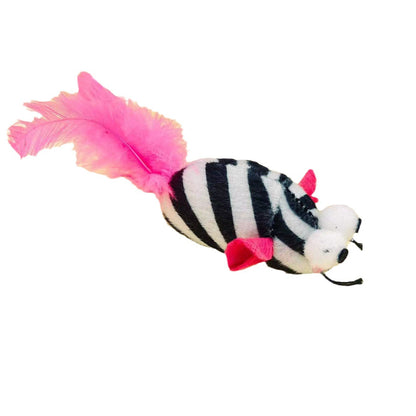 Kuscheltier Katze, Plüschmaus mit großen Augen, Fünffarbige Schwanzfedern & Katzenminze für Spiel und Spaß, Fünferpack