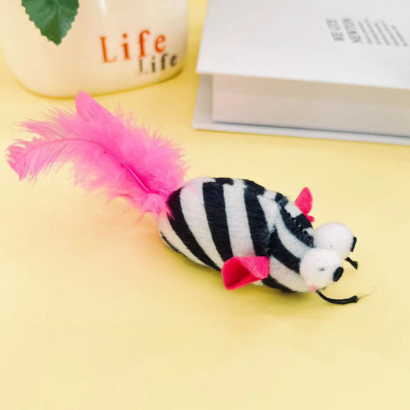 Kuscheltier Katze, Plüschmaus mit großen Augen, Fünffarbige Schwanzfedern & Katzenminze für Spiel und Spaß, Fünferpack