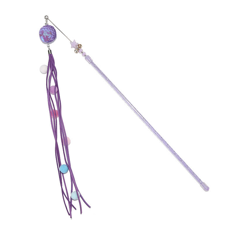 Katze Spielzeug, katzenangel mit Glitzerball, Glocke & bunten Plüschbällen, 40 cm langer Acrylgriff, Zufällige Farbe