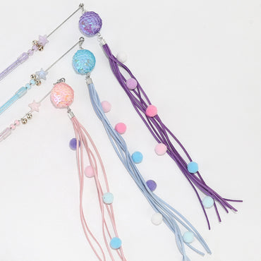 Katze Spielzeug, katzenangel mit Glitzerball, Glocke & bunten Plüschbällen, 40 cm langer Acrylgriff, Zufällige Farbe