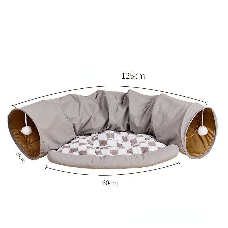 Katzentunnel, Kuschelige Katzenbett in zwei Farben, Abnehmbar Zipper Plüschkissen, Winterfester, für Spielen & Ausruhen