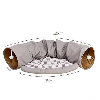 Katzentunnel, Kuschelige Katzenbett in zwei Farben, Abnehmbar Zipper Plüschkissen, Winterfester, für Spielen & Ausruhen
