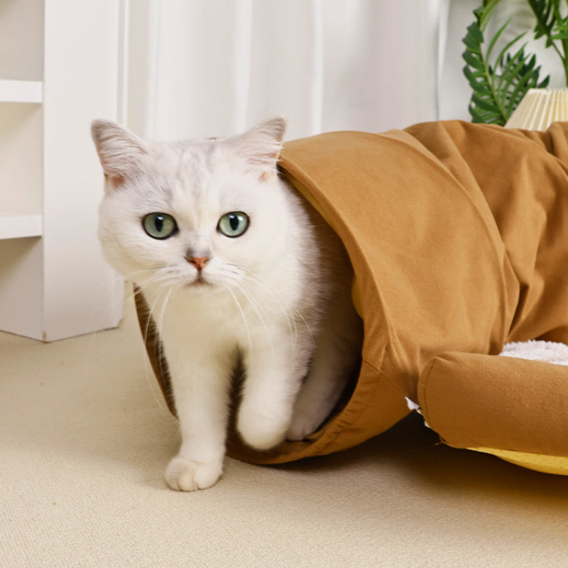 Katzentunnel, Kuschelige Katzenbett in zwei Farben, Abnehmbar Zipper Plüschkissen, Winterfester, für Spielen & Ausruhen