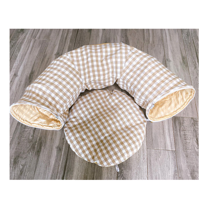 Katzentunnel, Hellgrün und Beige, faltbar Zipper runder Katzenhöhle mit Spielball, Kreis Mitte mit Matte für Ruhepause