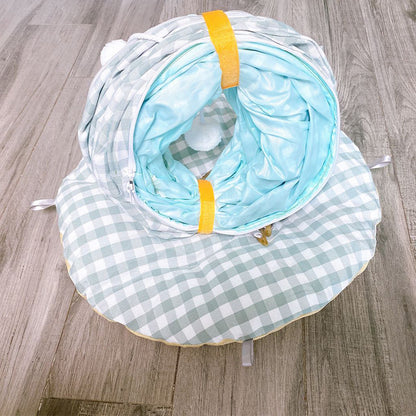 Katzentunnel, Hellgrün und Beige, faltbar Zipper runder Katzenhöhle mit Spielball, Kreis Mitte mit Matte für Ruhepause