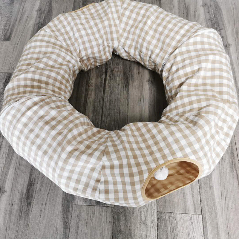 Katzentunnel, Hellgrün und Beige, faltbar Zipper runder Katzenhöhle mit Spielball, Kreis Mitte mit Matte für Ruhepause