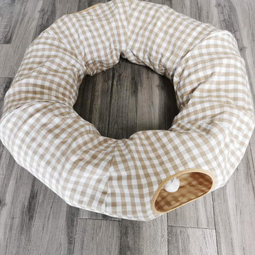 Katzentunnel, Hellgrün und Beige, faltbar Zipper runder Katzenhöhle mit Spielball, Kreis Mitte mit Matte für Ruhepause