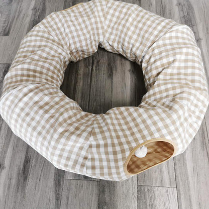 Katzentunnel, Hellgrün und Beige, faltbar Zipper runder Katzenhöhle mit Spielball, Kreis Mitte mit Matte für Ruhepause