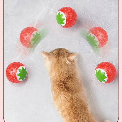 Katzenspielzeug elektrisch, lustigen Erdbeerdesign, aufladbares, Rot und Grün, Leise und langlebig für endlosen Spielspaß
