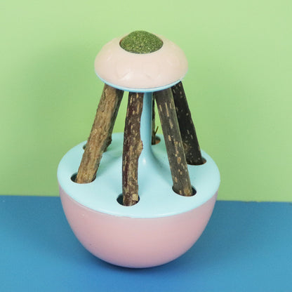 Katzen Spielzeug, Kippsicheres Design mit Feder-Katzenangel & Katzenminze-Bälle, 360-Grad-Drehung für Spaß und Zahnpflege