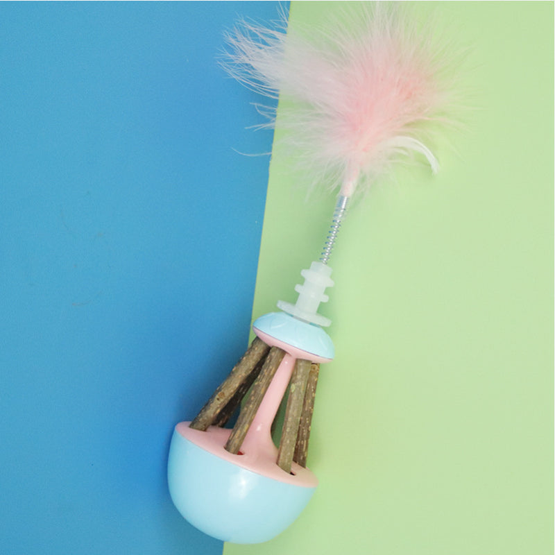 Katzen Spielzeug, Kippsicheres Design mit Feder-Katzenangel & Katzenminze-Bälle, 360-Grad-Drehung für Spaß und Zahnpflege