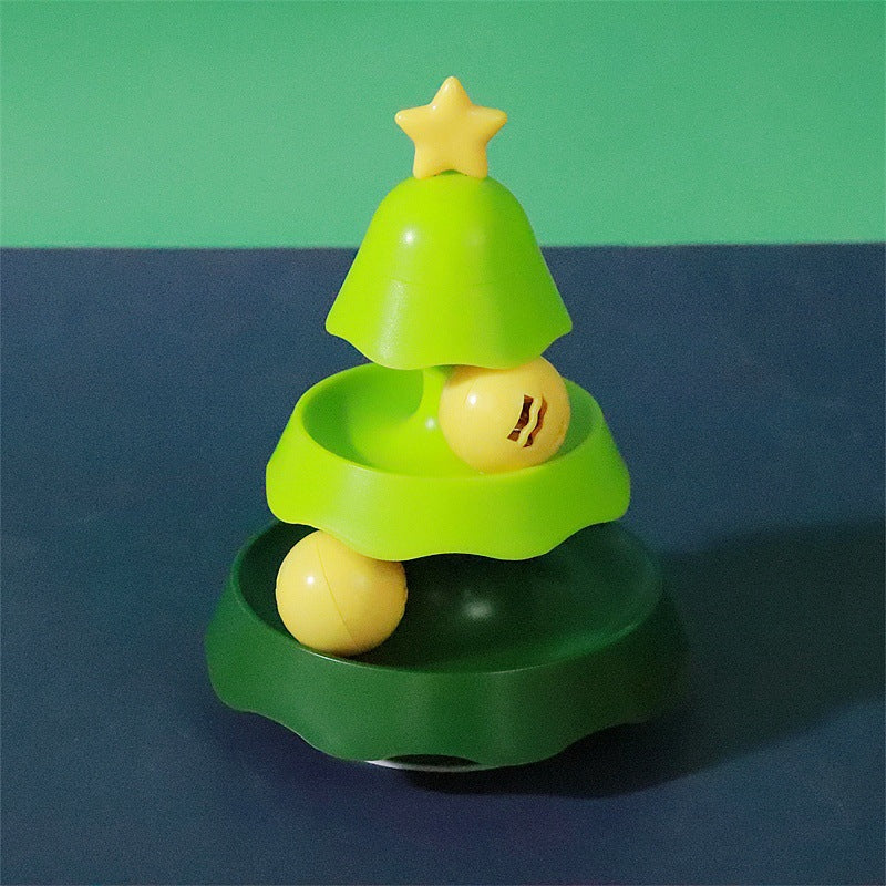Katze Spielzeug, Weihnachtsbaumform Katzen-Spielbahn mit Lichtern & Glockenball, Zwei Designs, Zwei- und Dreilagige Bahn