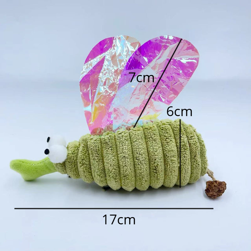 Kuscheltier für Katze, Mückenförmig Plüschspielzeug mit Glitzerflügeln & Katzenminze, Knistergeräusch und Zahnpflege für Katzen