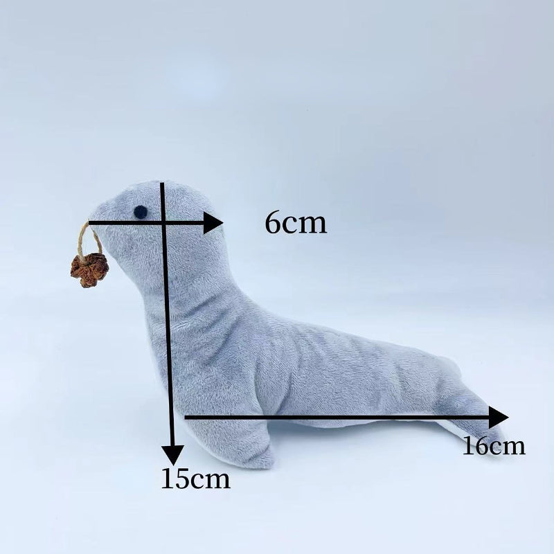 Katze Kuscheltier, Süßes Graublau Seelöwe mit Katzenminze & Glöckchen, Kauspielzeug, Linderung von Angst,16x6x15 cm