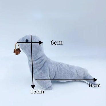 Katze Kuscheltier, Süßes Graublau Seelöwe mit Katzenminze & Glöckchen, Kauspielzeug, Linderung von Angst,16x6x15 cm