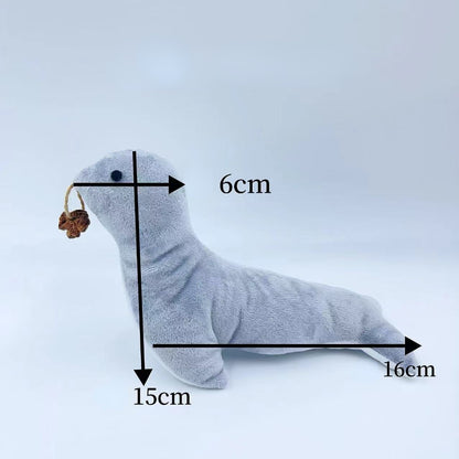 Katze Kuscheltier, Süßes Graublau Seelöwe mit Katzenminze & Glöckchen, Kauspielzeug, Linderung von Angst,16x6x15 cm