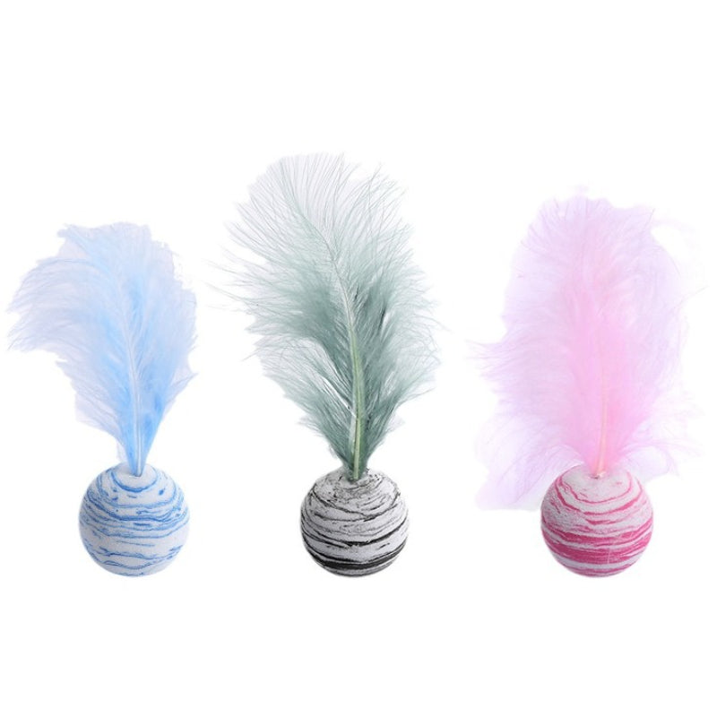 Katze Spielzeug, Elastischer Feder-Starsphere-Ball aus EVA-Material, 3er Set in Blau, Rosa, Schwarz, Bissfest & Spielen