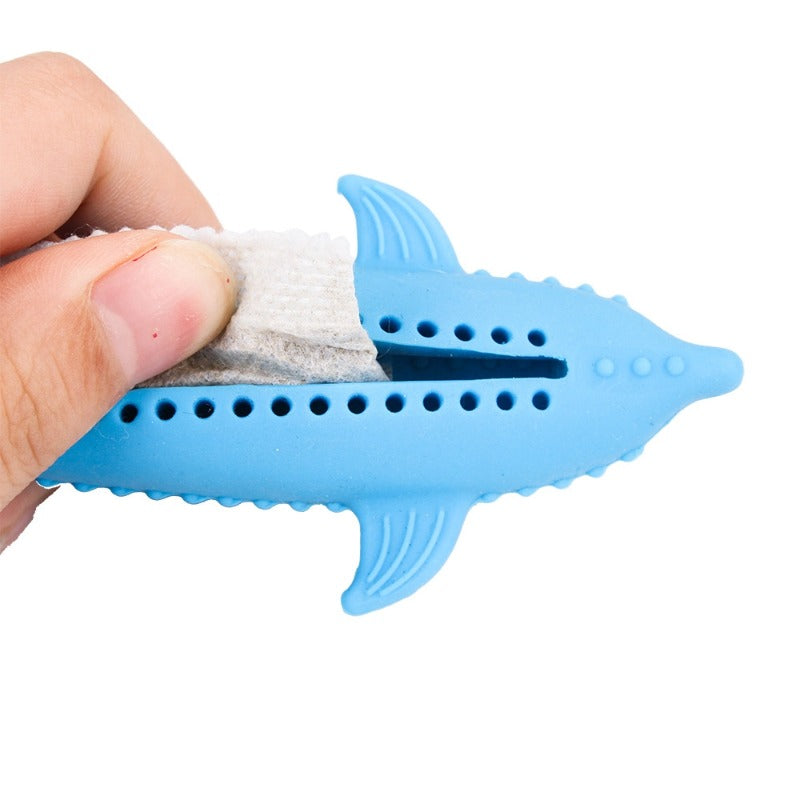 Katzen Spielzeug, Fischförmiges Zahnpflege-Spielzeug aus Silikon mit Platz für Katzenminze, 3-teilig in Blau, Rosa und Weiß