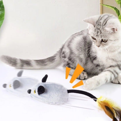 Katzenspielzeug, Elektrische ferngesteuertes Katzenspielzeug Maus mit Feder-Schwanz, beweglich & leuchtend, in Gelb und Grau erhältlich