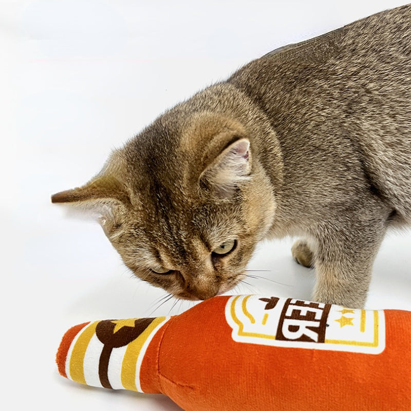 Kuscheltier für Katze, Plüschspielzeug im Weinflasche-Design, BB-Geräusch & beißfest, ideal zum Spielen und Zahnen für Katzen