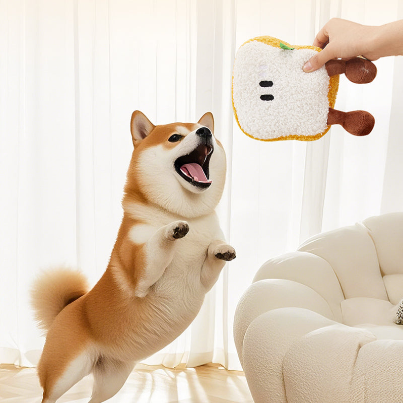 Kuscheltiere für Hunde, Hundespielzeug aus der Frühstücksserie, vier leckeren Designs mit Tonerzeugungsgerät & Soundpapier