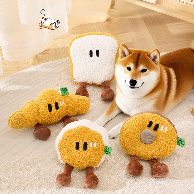 Kuscheltiere für Hunde, Hundespielzeug aus der Frühstücksserie, vier leckeren Designs mit Tonerzeugungsgerät & Soundpapier