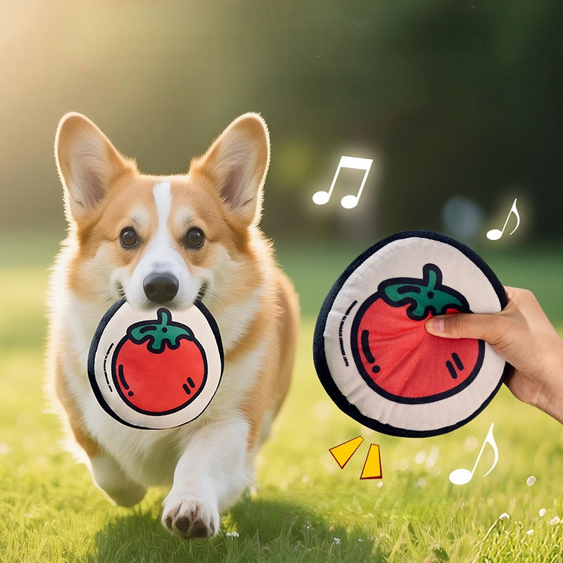 Kuscheltier für den Hund, Tomaten-Muster rundes Kissen mit Quietscher, Spielen & Kauen für kleine und mittelgroße Hunde (1 Stück)