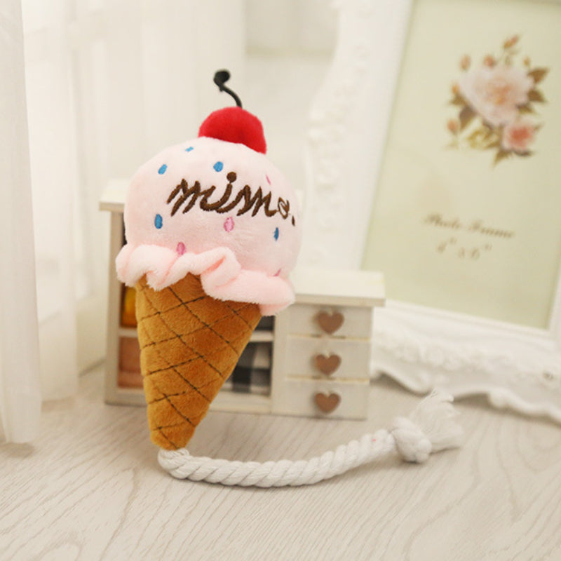 Hund Spielzeug Eiscreme Design, Robustes Plüschtier mit Quietschfunktion, Futterspielzeug für Hunde zur Beschäftigung (1 Stück)