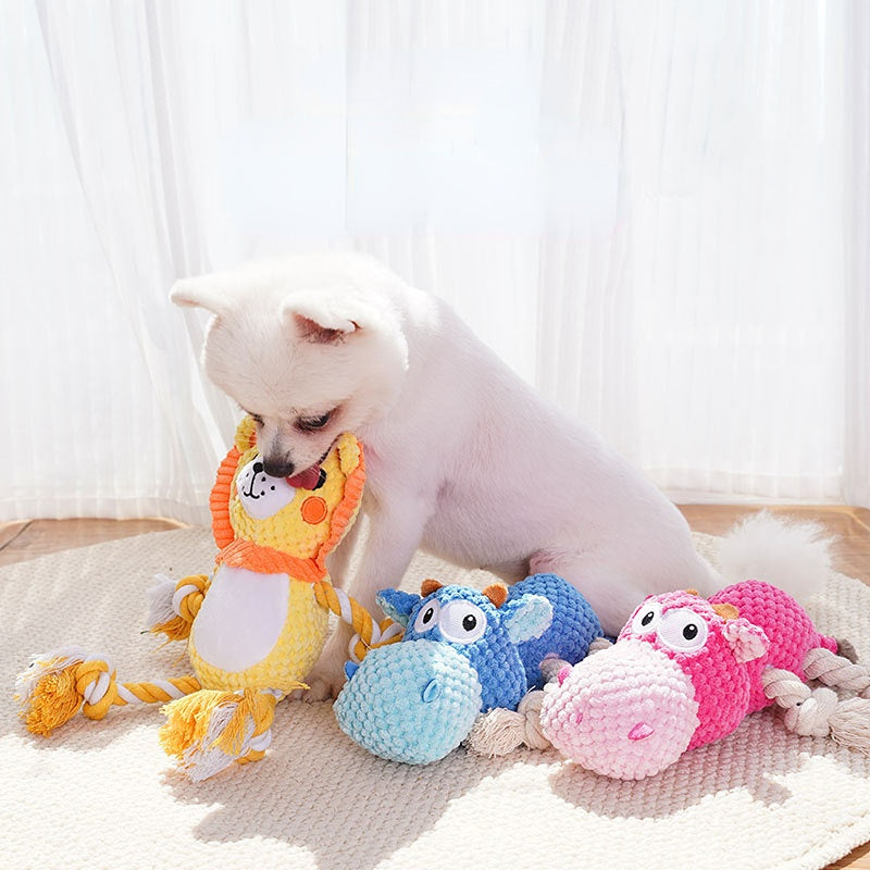 Kuscheltier für Hunde, Plüschtiere Löwe und Nilpferd mit Quietscher für Interaktive Spiele, Langeweile lindern, Drei Farben