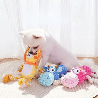 Kuscheltier für Hunde, Plüschtiere Löwe und Nilpferd mit Quietscher für Interaktive Spiele, Langeweile lindern, Drei Farben