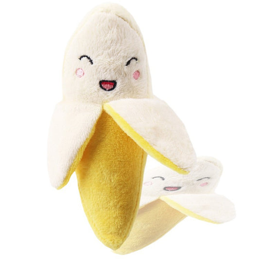 Hund Kuscheltiere, Welpenspielzeug, Plüsch Banane mit Quietscher und Knisterpapier, Hundespielzeug Beschäftigung, 15cm lang