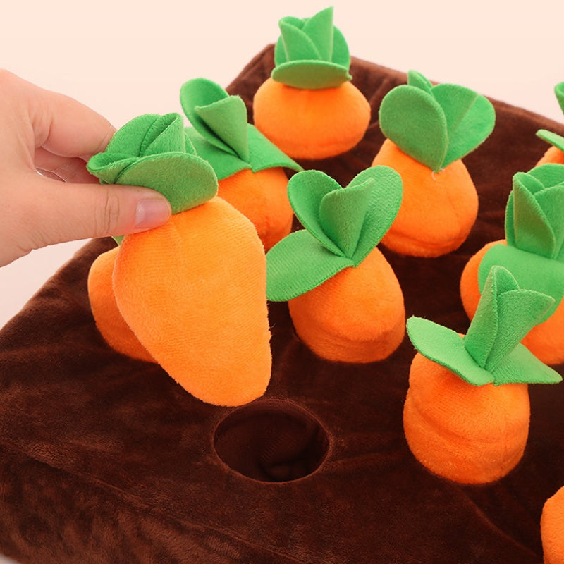 Hundespielzeug Intelligenz, Karottenfeld aus Plüsch, mit Quietschfunktion, interaktives Schnüffelspielzeug