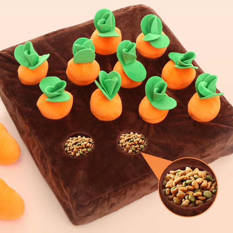 Hundespielzeug Intelligenz, Karottenfeld aus Plüsch, mit Quietschfunktion, interaktives Schnüffelspielzeug
