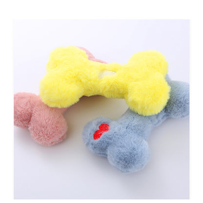 Kuscheltier für den Hund, interaktive Hundeknochen aus weichem Baumwolle mit BB-Geräusch, Kauspielzeug für Hunde, Drei Farben