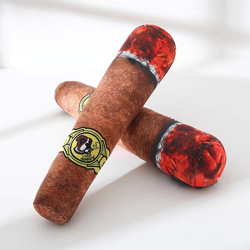 Hundekuscheltier – Zigarrenförmiges, Geräusche machendes, lebensechtes Hundespielzeug zum Spielen des Hundes (1 Stück)