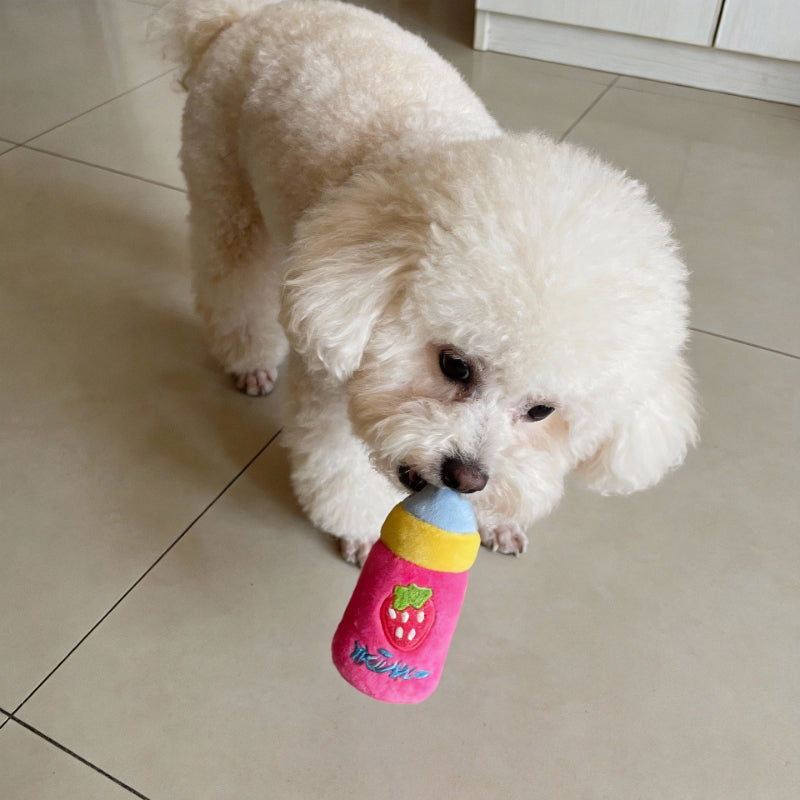Kuscheltiere für Hunde, Milchflaschen Design mit Quietscher, Zarter Plüsch, Weich & bequem, zwei Farben