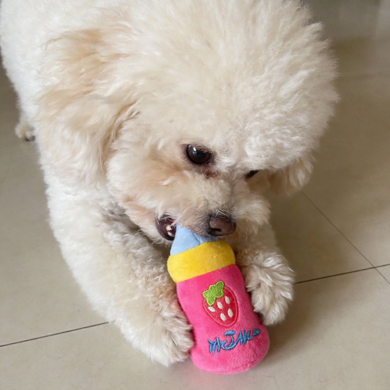 Kuscheltiere für Hunde, Milchflaschen Design mit Quietscher, Zarter Plüsch, Weich & bequem, zwei Farben