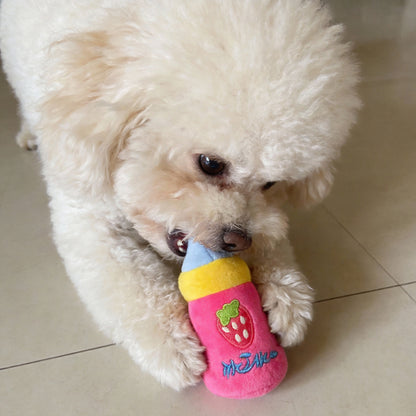 Kuscheltiere für Hunde, Milchflaschen Design mit Quietscher, Zarter Plüsch, Weich & bequem, zwei Farben