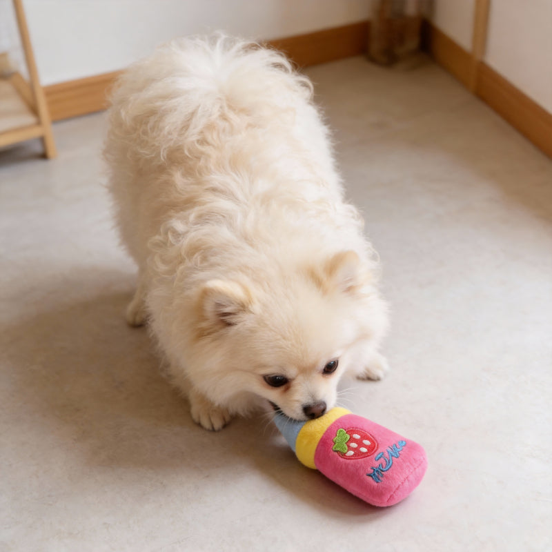 Kuscheltiere für Hunde, Milchflaschen Design mit Quietscher, Zarter Plüsch, Weich & bequem, zwei Farben