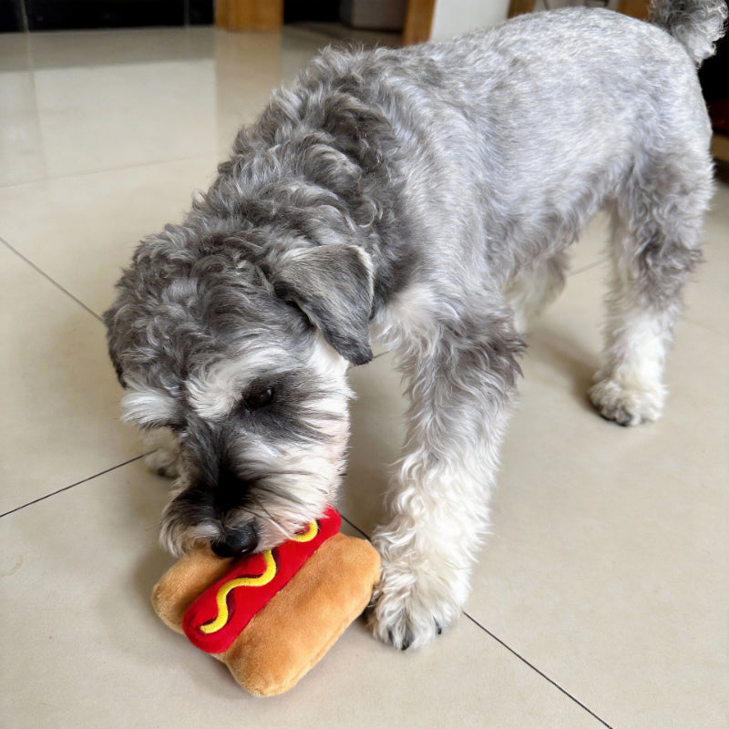 Kuscheltier für den Hund, langlebiges Hotdog Spielzeug, interaktives Hundespielzeug mit quietschen, Geeignet für alle Hunde