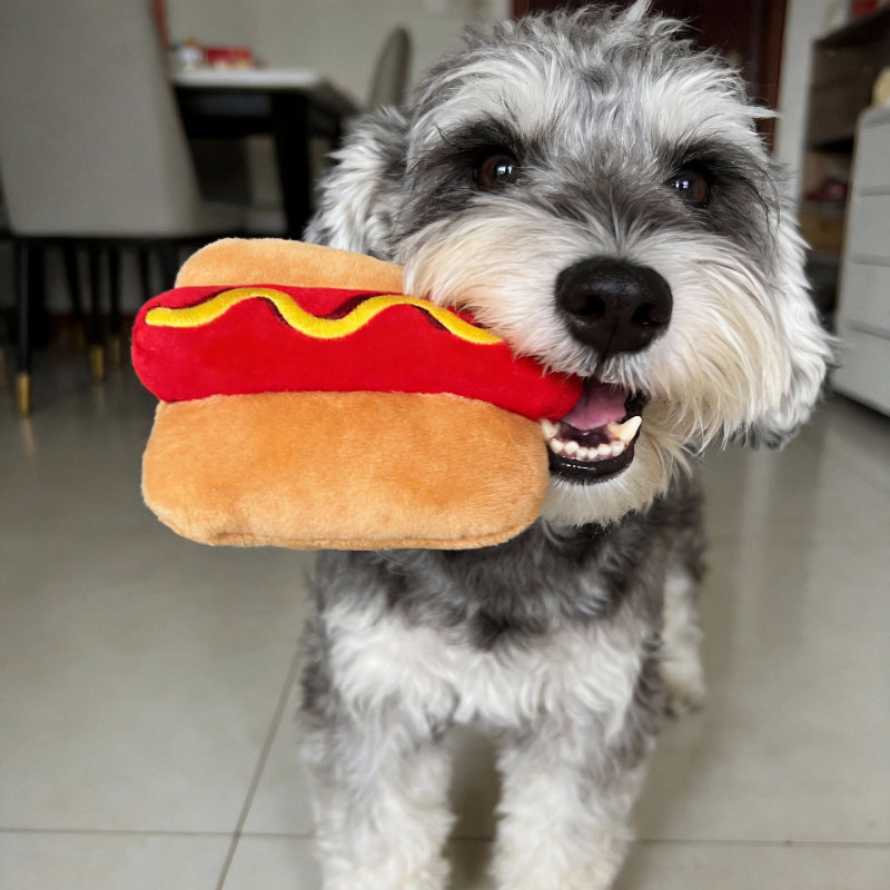 Kuscheltier für den Hund, langlebiges Hotdog Spielzeug, interaktives Hundespielzeug mit quietschen, Geeignet für alle Hunde