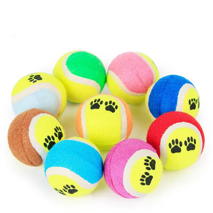 Hundespielzeug, 6 cm Hundeball, Gummi Tennis, Hundepfotemuster, interaktiv Wurfspielzeug, Ungiftig & sicher, zufällige Farben